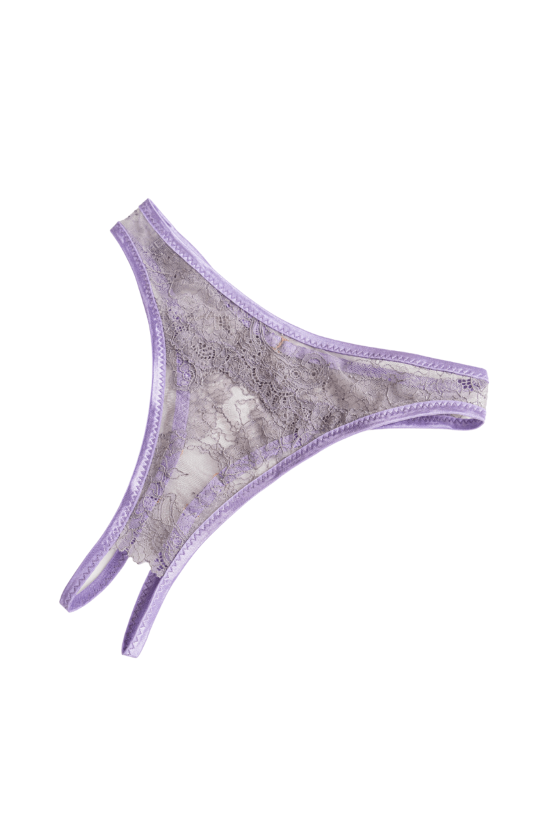 Krajkové kalhotky s dírou Crotchlessky Veneris světle fialová krajka Sheio