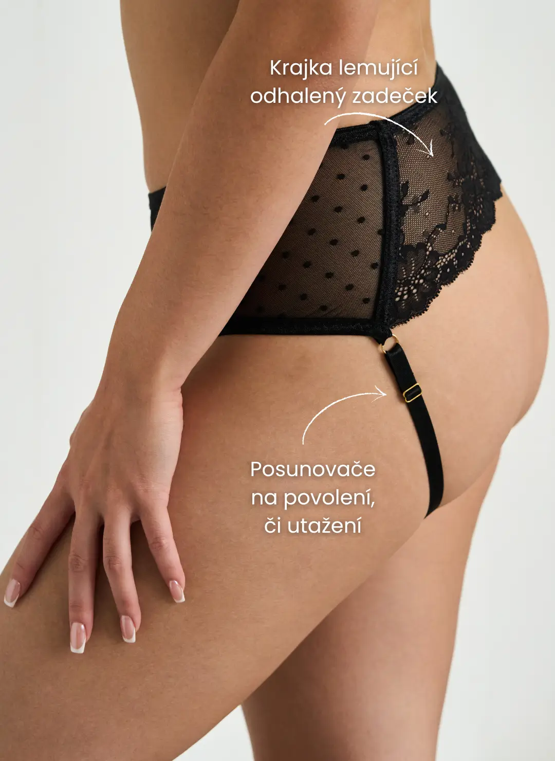 Erotické prádlo bez rozkroku Crotchlessky Purly černý puntík Erotické prádlo bez rozkroku Crotchlessky Purly černý puntík